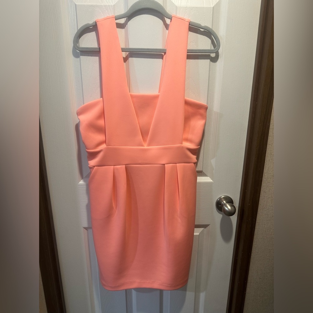Coral V-Neck Sleeveless Mini Dress